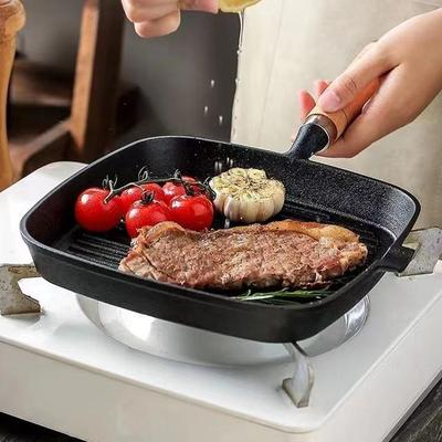 Ev Tipi Biftek Kızartma Tavası, Biftek Kızartmaya Özel, Dökme Demir Şeritli, Kaplamasız, Kalınlaştırılmış, Lekesiz Biftek İndüksiyon Ocak
