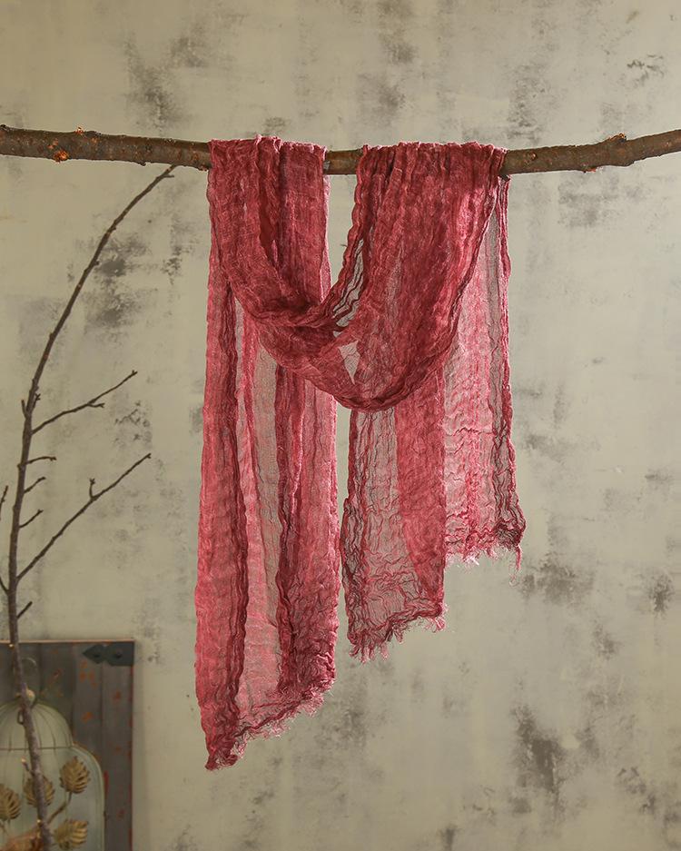 Japanese Linen Monochrome Natural Texture Pleated Scarf, Retro Linen Literary Scarf, Thin Men'S Autumn And Winter