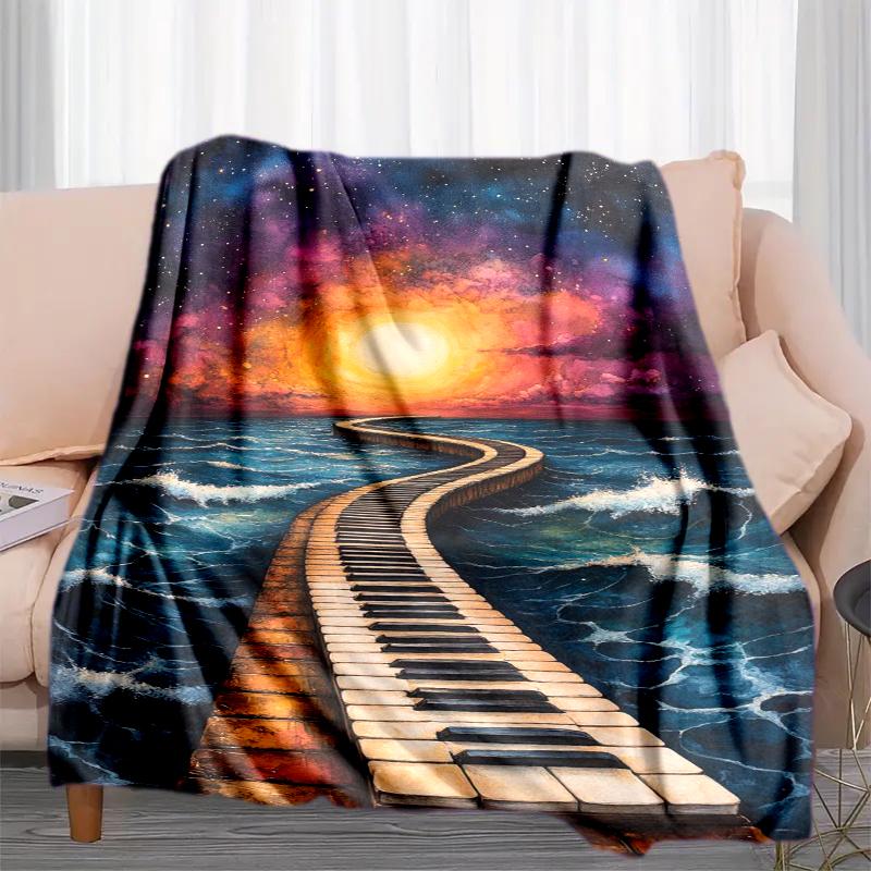 1PC Piano Keys Music Printed Blanket, All Season Lightweight Home Office Outdoor Nap Multifunctional Blanket A18