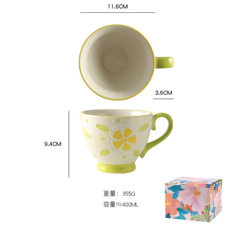 Ceramic Strawberry Cup Large Capacity Breakfast Milk Mug Creative Fruit Pattern Dessert Cup Afternoon Tea Flower Tea Coffee Mug