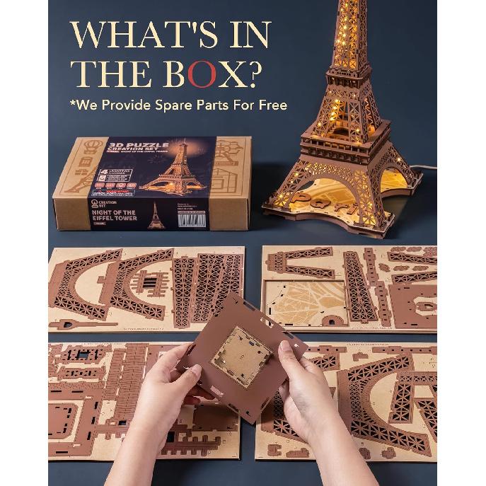 Rowood Eiffel Tower,3D Puzzle Model Kits for Adults,DIY 3D Wooden Puzzles for Adults,Builing Set with LED,Home Decoration Festival Gift Idea