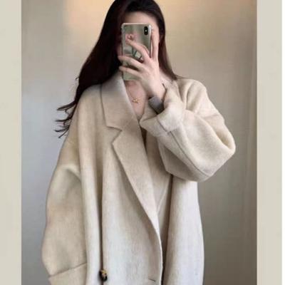 Loose Medium and Long Woolen Coat Autumn and Winter New Velvet Small Coat Women