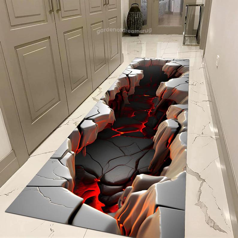 Tappeto Runner 3D Fessura Rocciosa Canyon Corridoio Tappetino Pavimento Illusionale Valle Profonda Realistica Ideale per Decorazione Corridoio