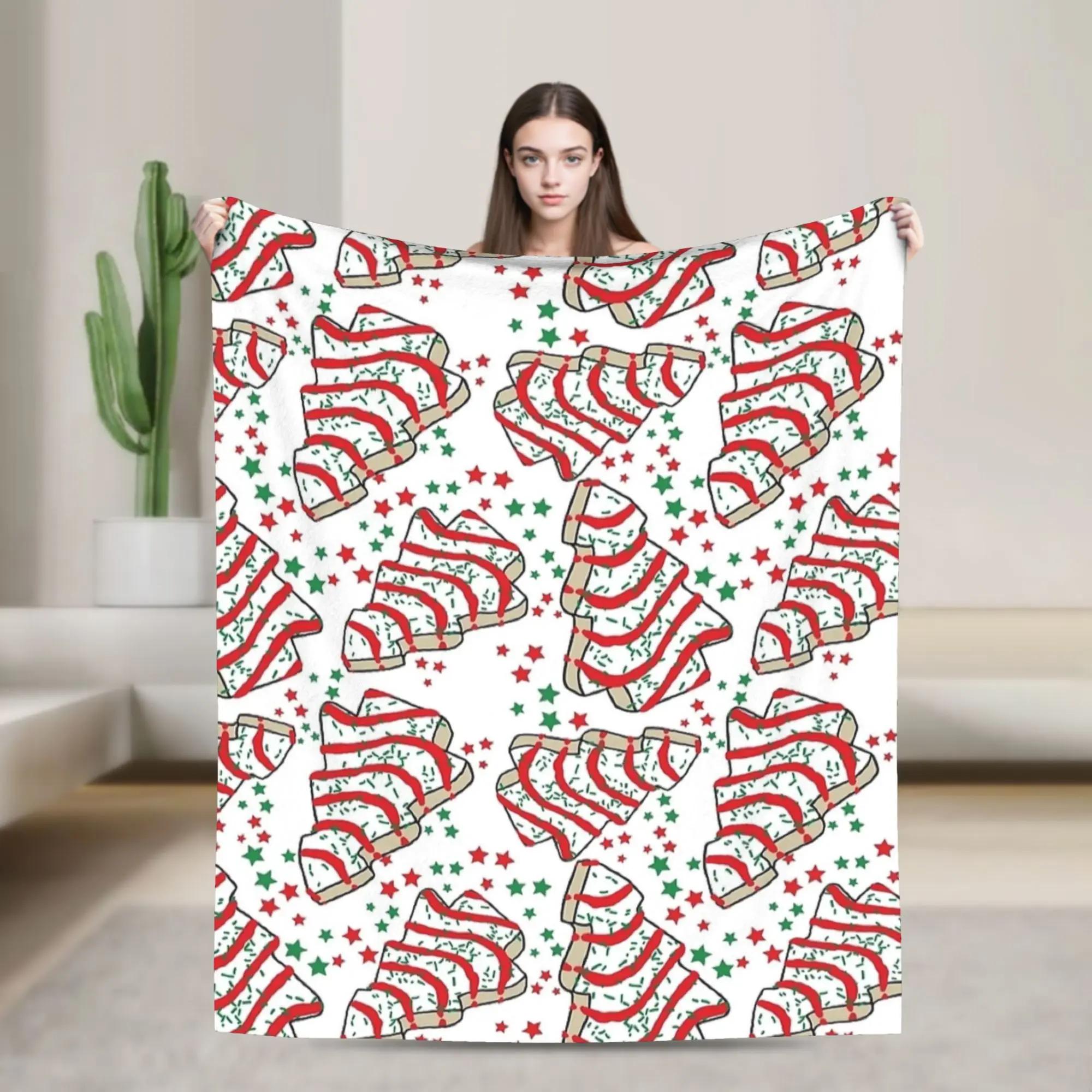 Christmas Tree Snack Cakes Print Flannel Blanket Winter Soft Throw Blanket for Adults Couch Chair Bedspread Sofa Bed Cover 100x150cm
