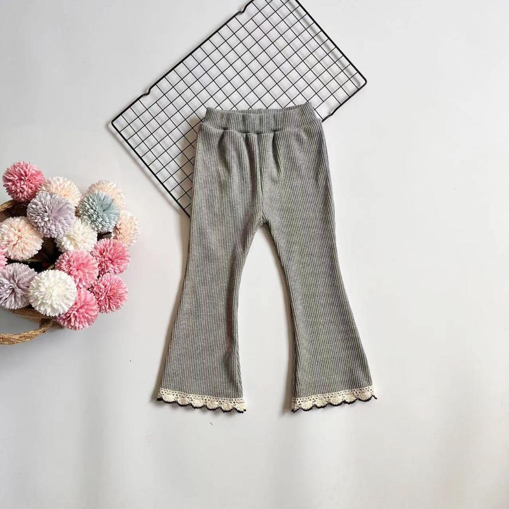

Spring and Autumn Children s Pants Girls Casual Versatile Thin Pants Solid Color Lace Flared Pants 90cm серый