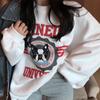 Korean Style Women Long sleeved Thickened Hoodies Autumn Winter New Ladies Loose Pullover Student Letter Print Plush Hooded Top