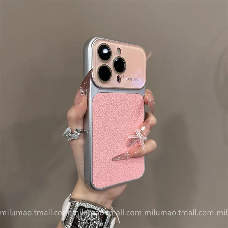 

Apple 17 Pro Max Lychee Pattern Case with Crystal Lens Window for iPhone 16 iPhone 17 Pro Max