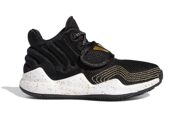 adidas Deep Threat Comfortable And Trendy Breathable Mid Top Children's Basketball Shoes Black Gold FX8644