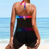 Women's Neck Hanging Swimsuit with Colored Checkered Printed Bikini Short Tank Top Swimsuit