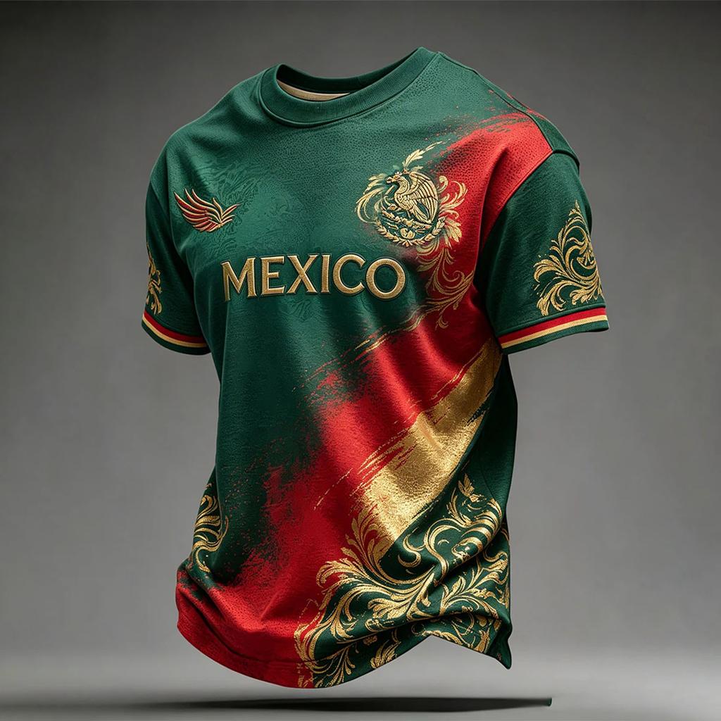Men's Casual Short Sleeve T-Shirt Lightweight Breathable Neck Mexico Letter Print