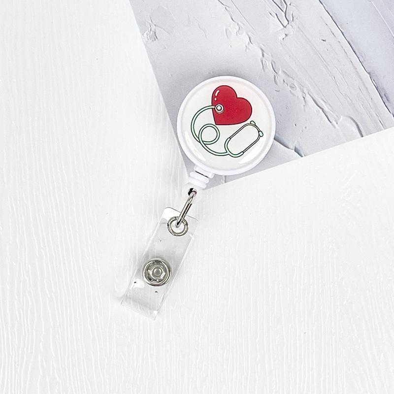 Fivela retrátil médica dos desenhos animados médico enfermeira licença de trabalho cordão criativo fácil de puxar fivela certificado marca nome