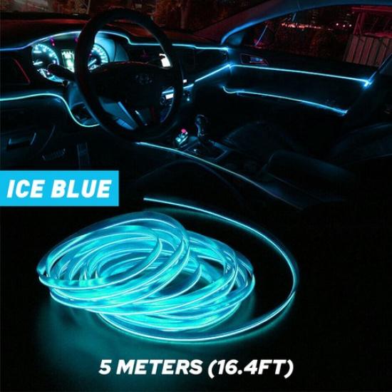 Car Interior Decor LED Atmosphere Wire Light Strip Bar Ice Lamp Blue 5M USB Line