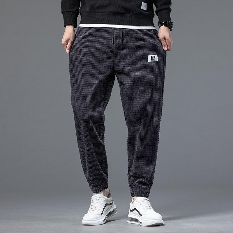 

Мужские эластичные повседневные брюки в большую вафельную клетку, мужские весенние обычные корейские свободные леггинсы на шнуровке, мужские M чёрный