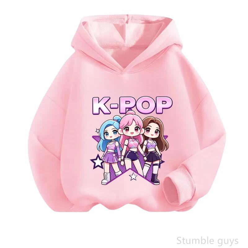 Fresh Style Kpop Anime Hoodie Children Spring Autumn Long Sleeve Hooded Sweatshirt Cute Print Casual Streetwear Outfit