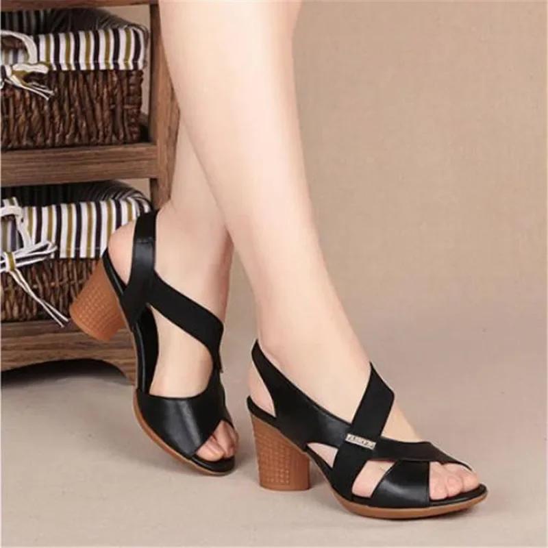 Fashion New Mid-heel Sandals Women Summer Shoes Comfortable High Heels Thick Heel Peep Toe Non-slip Soft Bottom Mother Shoes Slip-On