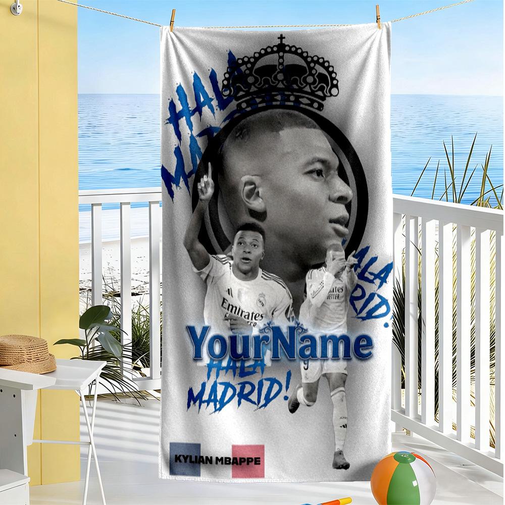 Mbappe Customize Your Name Beach Towel Soft Durable Quick-Dry Ideal for Travel Outdoor Swim Pool Yoga Surf Camping Hiking Gym Gift Holiday