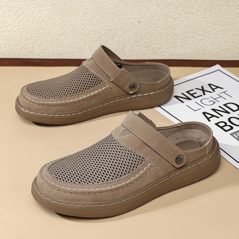 Man's Outdoor Hollow Out Leather Shoes Summer New Sandals Luxury Quality Cowhide Beach Sandals Anti Slip Dual-use Men Slippers