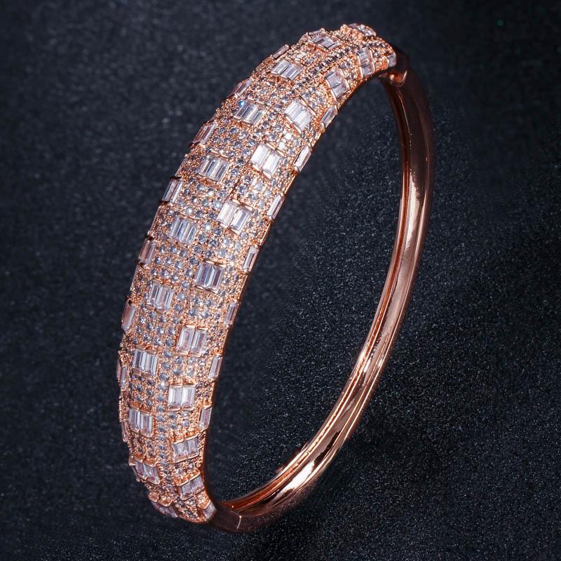 

S0141 Персонализированный браслет Ветер Изысканный браслет-защелка в виде полукруга с полным бриллиантовым цирконом розового золота