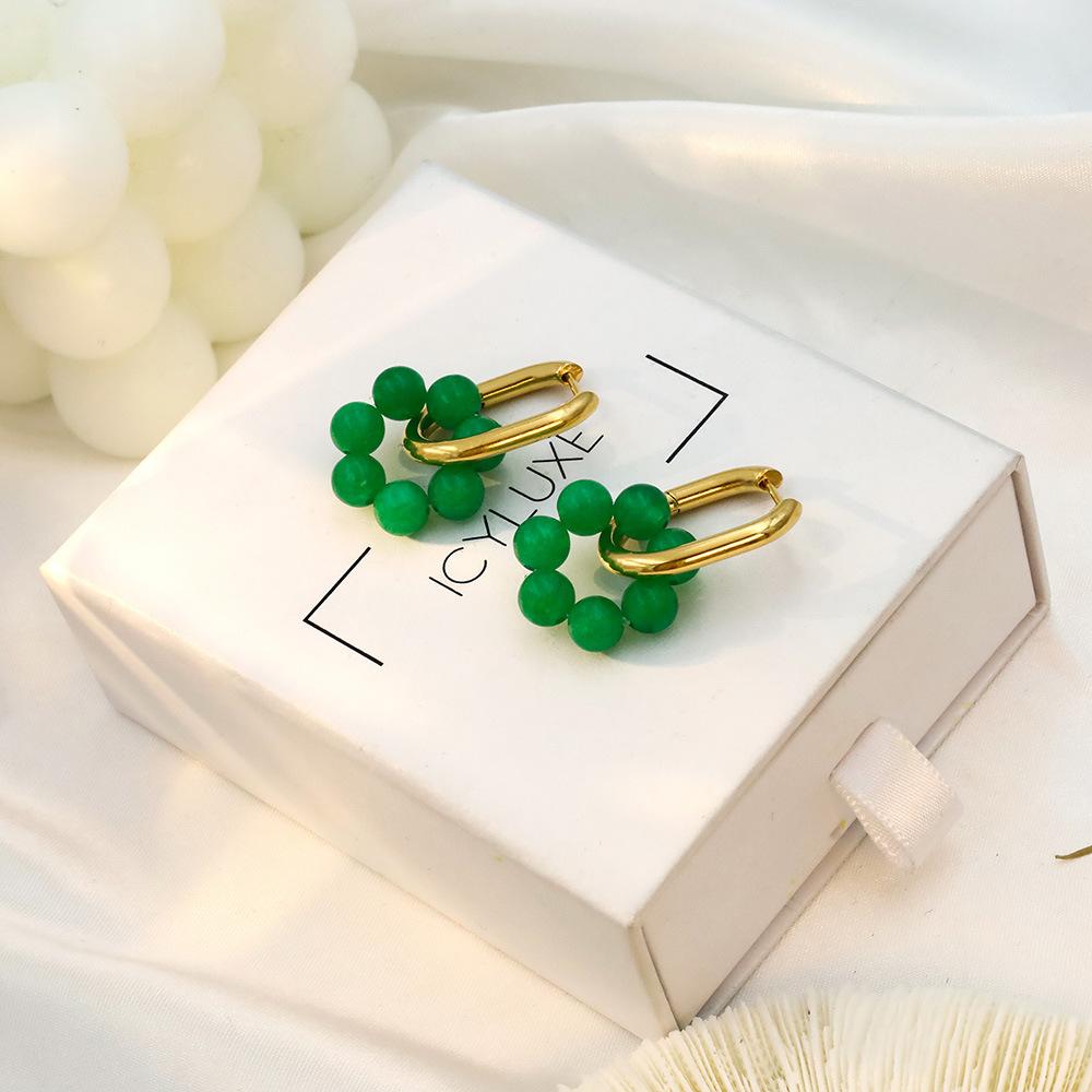 French Light Luxury Rough Stone Beaded Flower Earrings Niche Versatile Titanium Steel Ear Jewelry Does Not Fall Off