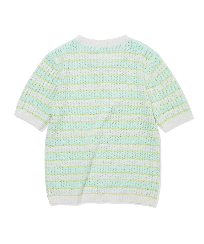 PENFIELD Striped Round Neck Boucle Ribbed Women'S Short Sleeve Cardigan Sky Blue_Fs2Nj04F