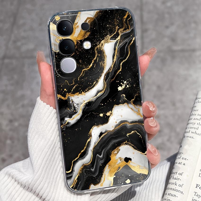 Shockproof Silicone Phone Cases For Vivo Y29 Y29s Y28 Y27 Y27t Y22 Y22s Y21 Y21e Y21s Y20 Y20i Beautiful Lavender Pattern Clear Covers For Vivo Casing