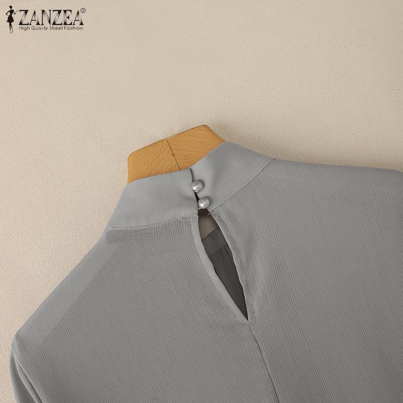 ZANZEA Women Stand Collar Loose Casual Long Sleeve Blouse