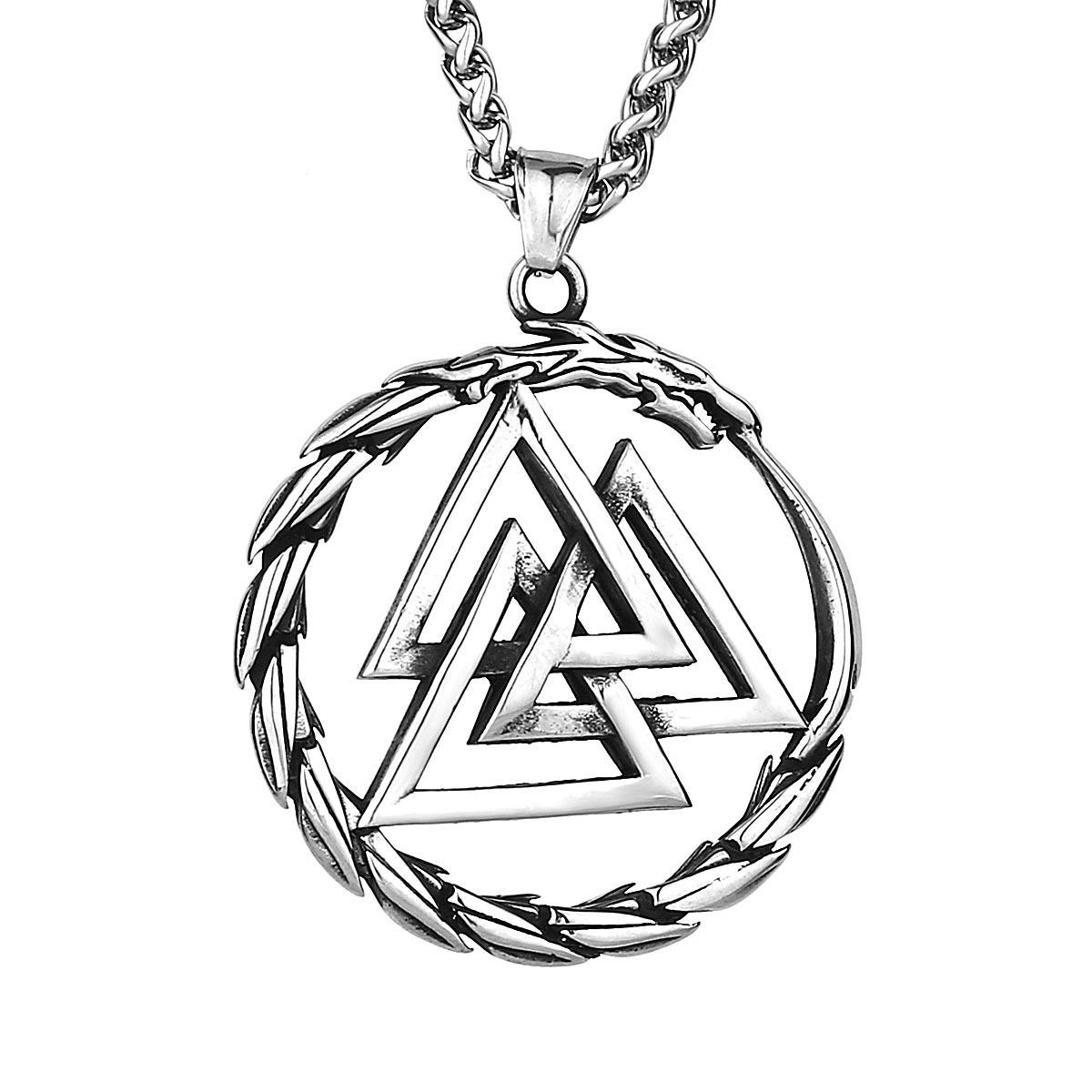 

Necklace Viking Dragon Triangle Rune Ring Men s Domineering Pendant 50CM(Necklace Size) срібний