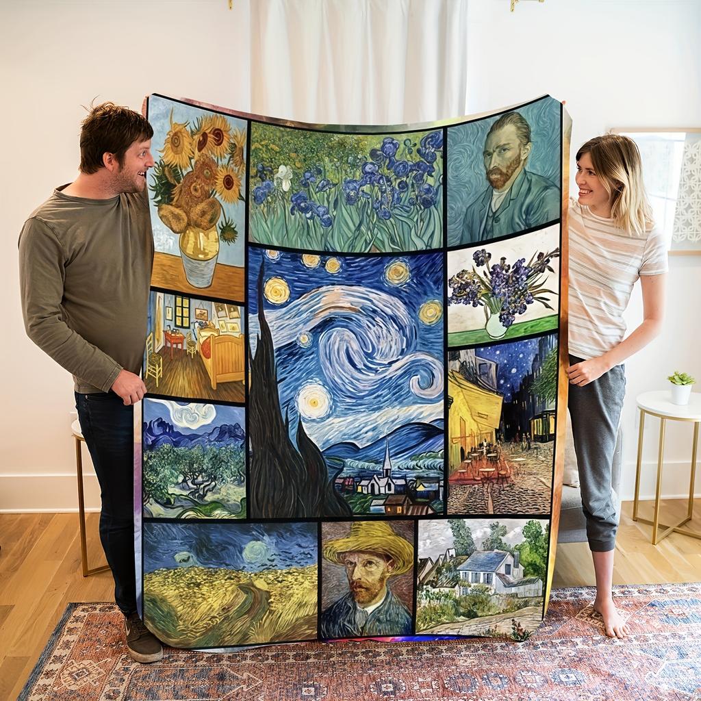 Vincent Van Gogh Art Collage Blanket Soft Flannel Throw Blanket For Bedroom Living Room Perfect Gift For Napping Home Decor