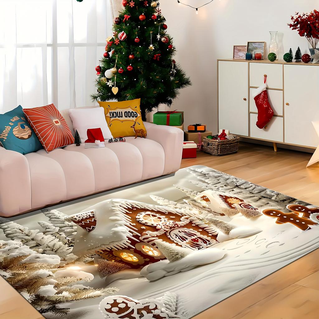 1pc Christmas‑Cabin Print Area Rug, Washable Indoor Floor Mat for Living Room, Bedroom, Dining Room, Warm Home & Room Decor