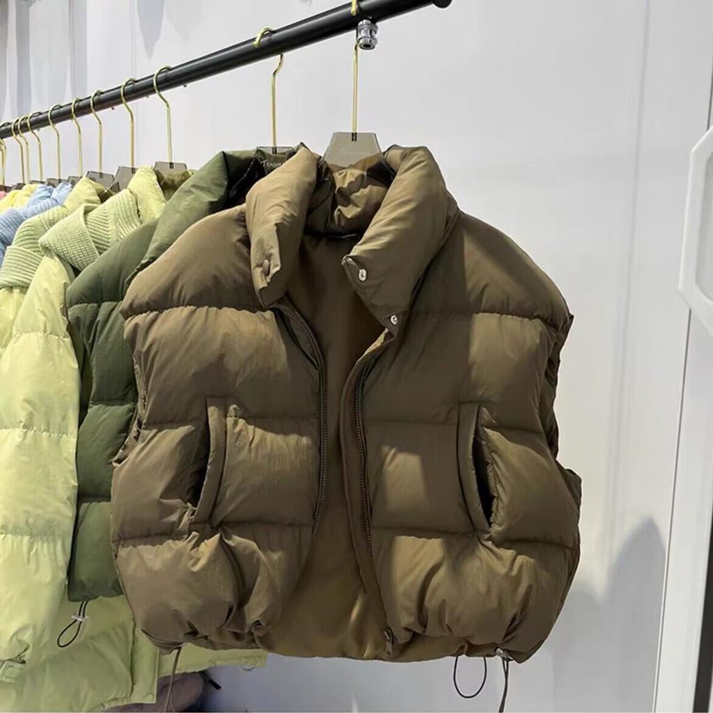 Women Mock Neck Zipper Up Solid Warm Vest Coat Casual Loose Thicken Jacket Coat Women Puffer Jackets Autumn Winter