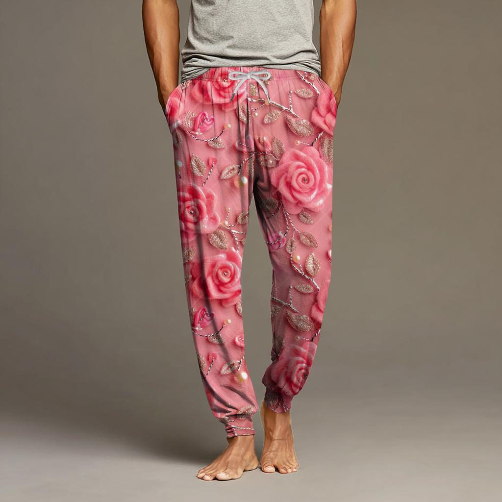 Men's Drawstring Pocket Cuffed Casual Pants Home Sleep Pants