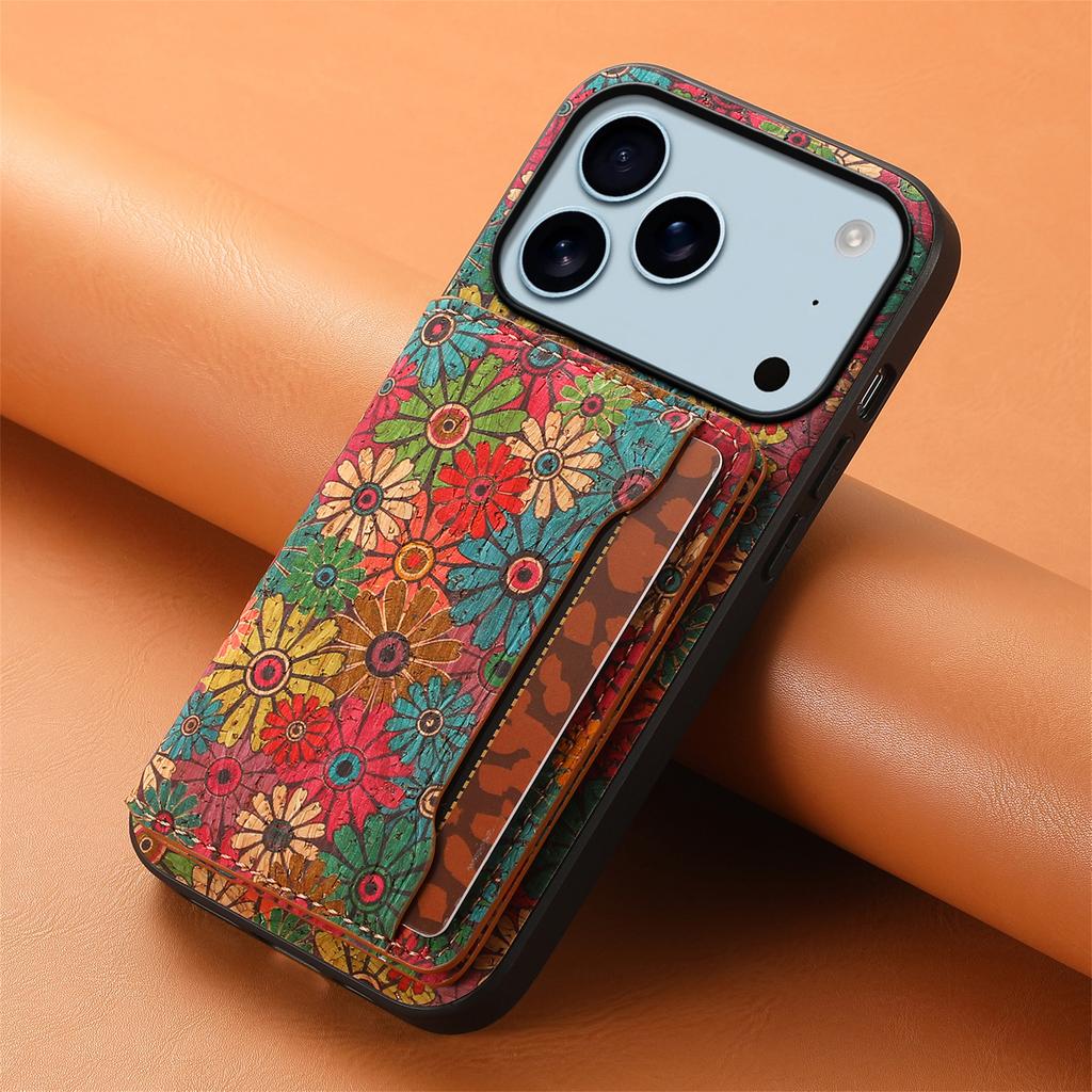 For iPhone 17 Pro Case Flower Print Leather + PC + TPU Cover with Card Holder Kickstand