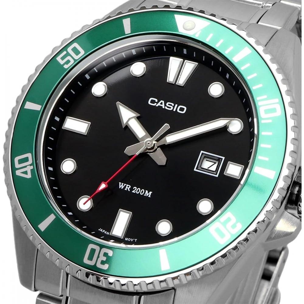 Casio Standard Analog Sports 20 Bar Waterproof Watch Mdv 107d 3av Green Bezel  