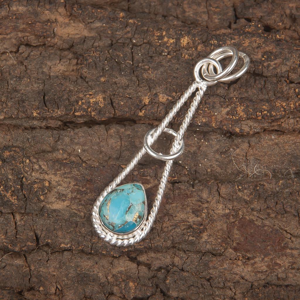 Blue Copper Turquoise Handmade Gemstone Pendant, 925 Solid Sterling Silver Pendant Glorious Jewelry, For Engagement Gift