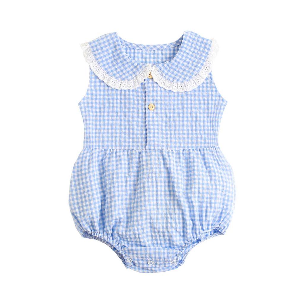 Korean Style Baby Bodysuit - Spring/Summer Pure Cotton Plaid Romper for Newborns