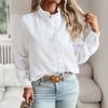 Women's White Long Shirt with Lace Collar Button Down Blouse for Office Ladies Autumn Winter Striped Tops