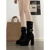 Spice girl waterproof table high-heeled boots small thick heel heightening temperament suede short boots