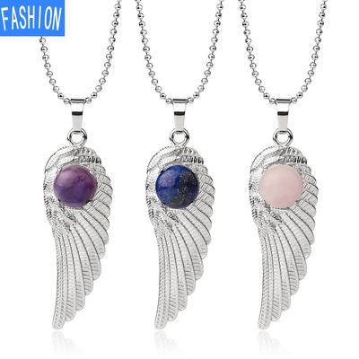 Zinc Alloy Electroplated Wings Inlaid With Natural Stone Crystal Angel Pendant Necklace