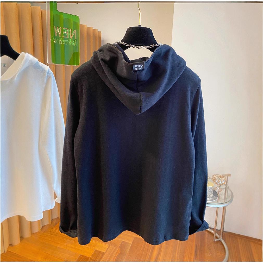 Mikina s kapucí a tričko pro ženy, nový podzimní nadměrný volný top s dlouhým rukávem jako základní vrstva