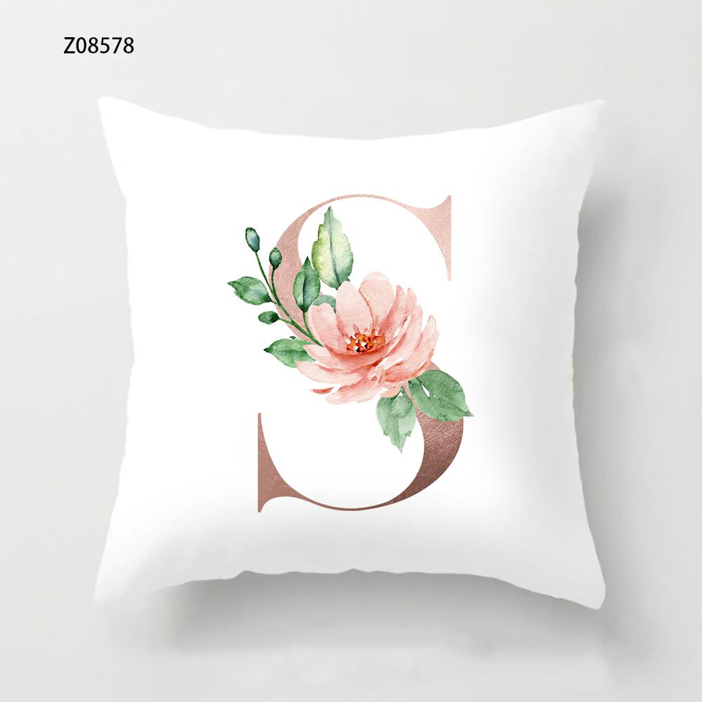 Pink Initials A B C Pillowcase Alphabet Flowers Home Sofa Decor Cushion Cover Living Room Bedroom Bed Decorative Pillow Cover