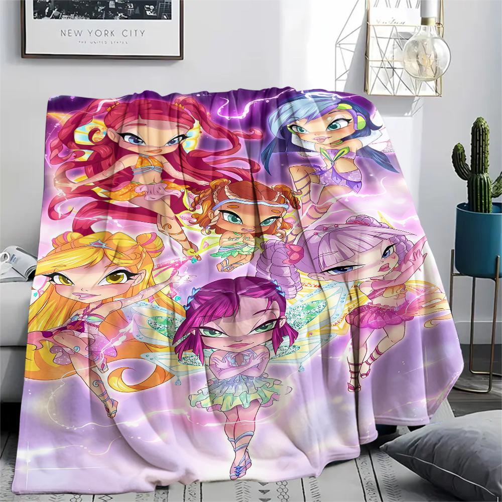 1 pièce Couverture Flanelle Imprimée Winx Club, Haute qualité Toutes Saisons, Décoration Maison, Chaleur et Confort, Parfait pour les Cadeaux de Noël
