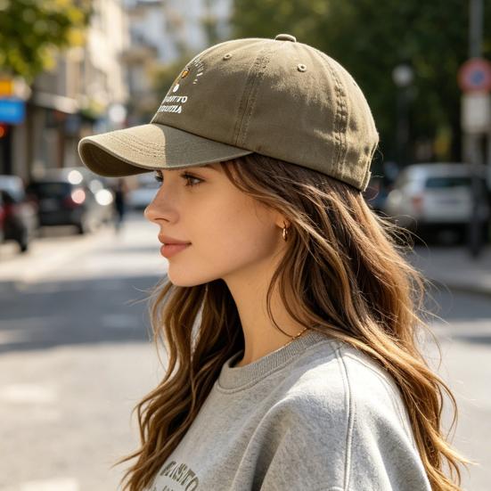 Embroidery Pattern Baseball Hat, Adjustable Back Buckle Retro Distressed Style Baseball Cap, Washed Cotton Fabric Outdoor Sunshade Cap