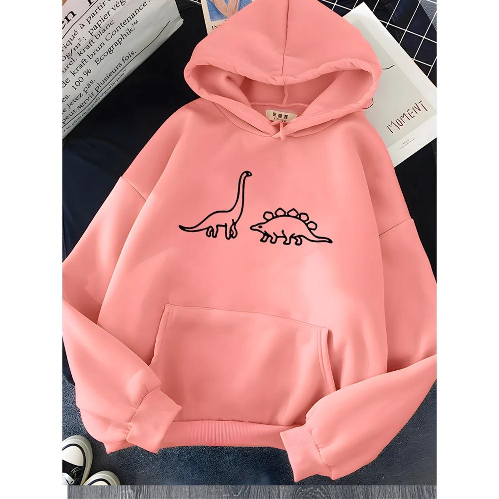 Kawaii Dinosaurier Print Hoodies Damen Weich Warm Locker Lässig Sportbekleidung Damen Sweatshirt Fleece Damen Kleidung 2023