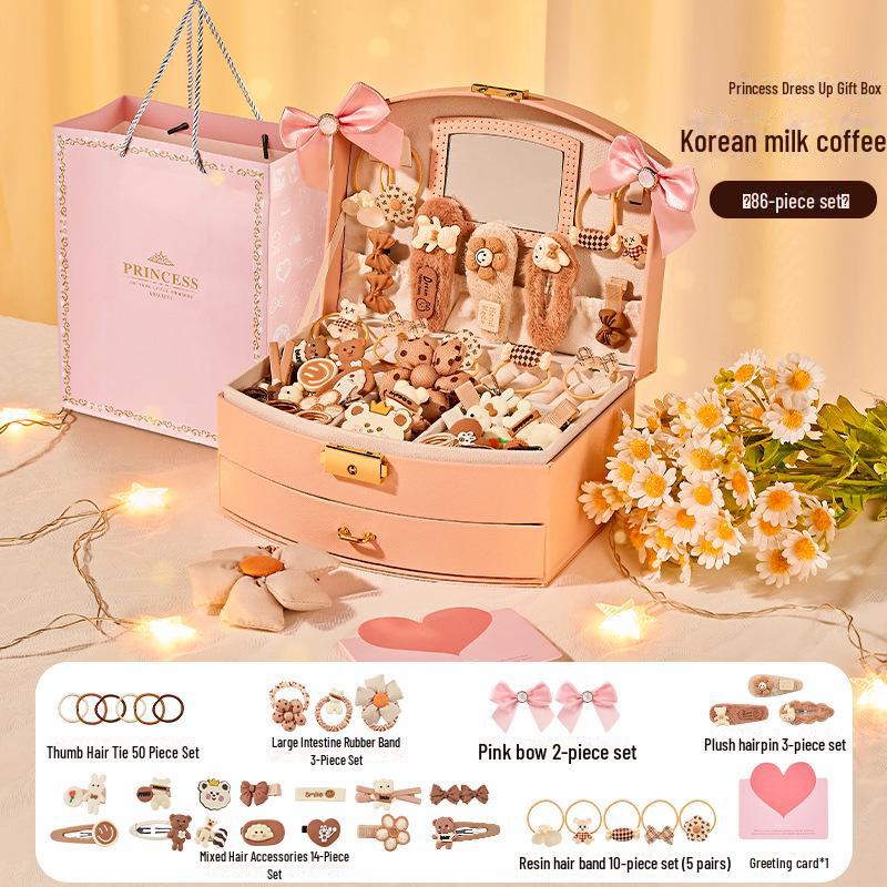 

Детские аксессуары для волос и подарочная коробка с украшениями для девочек - Подарочный набор на день рождения принцессы, самодельные игрушки для 6-летних детей Basic A Korean Hair Accessories Box