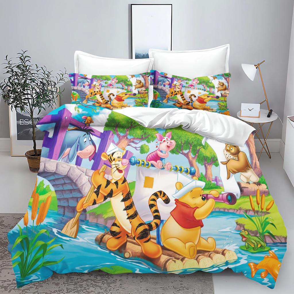 Winnie the Pooh 3-teilig 1 Bettbezug Einteiliges Bettwäsche-Set Comforte Luxus Exquisites Geburtstagsgeschenk Polyester Heimdekoration