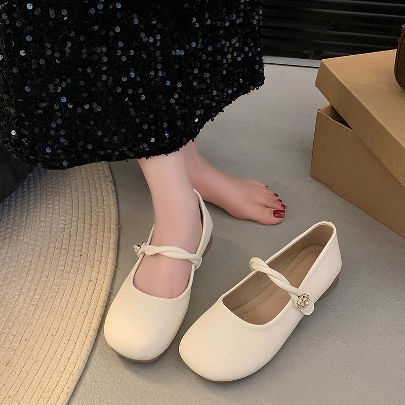 Coarse heel Mary Jane women's shoes Doudou shoes 2025 spring and summer new soft-soled lazy soft leather single shoes flat-soled grandma shoes