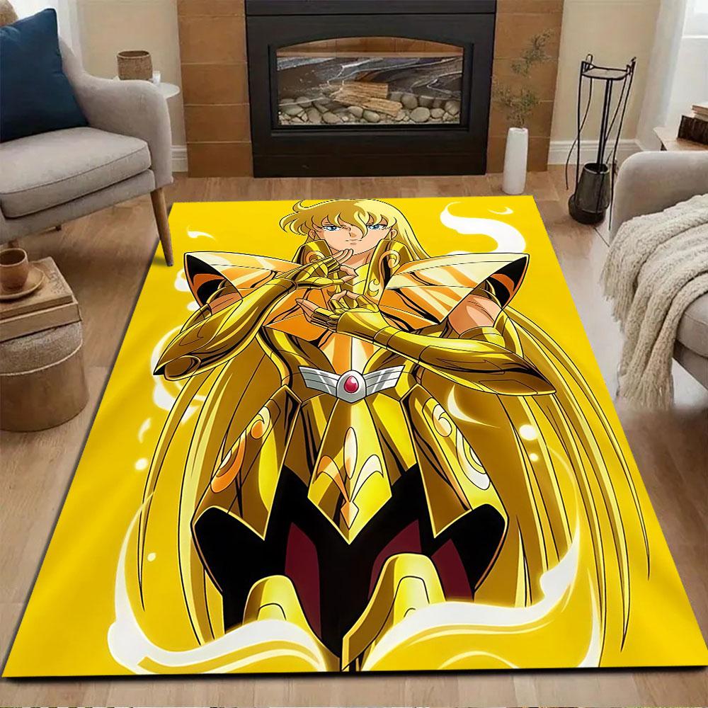Golden Armored Anime Warrior Patterned Carpet, Non Slip Mat Suitable for Living Room and Bedroom Sofas