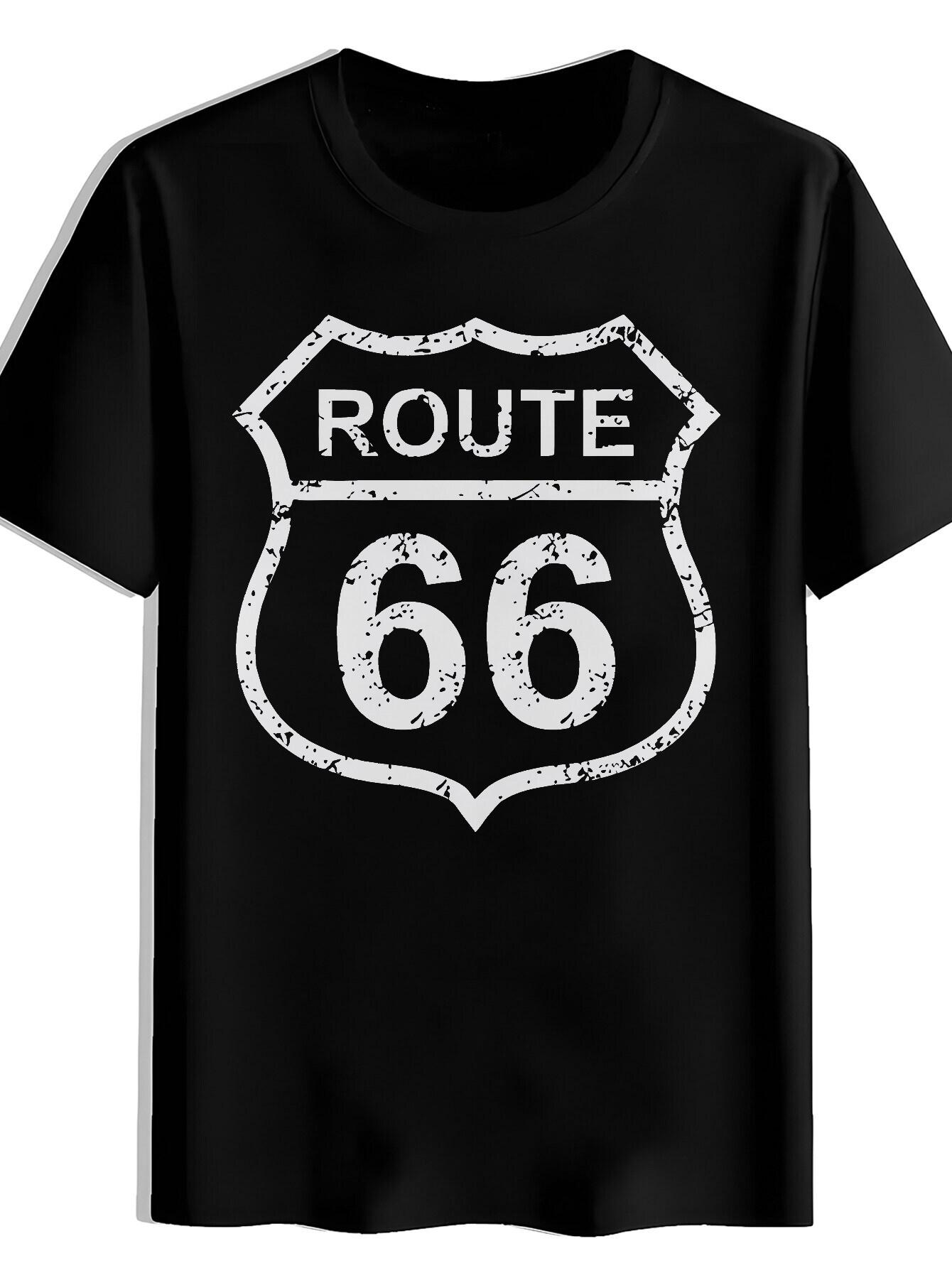T-shirt Vintage Route 66 Retro Graphic - Distressed Shield Logo & Number 66 Design XS