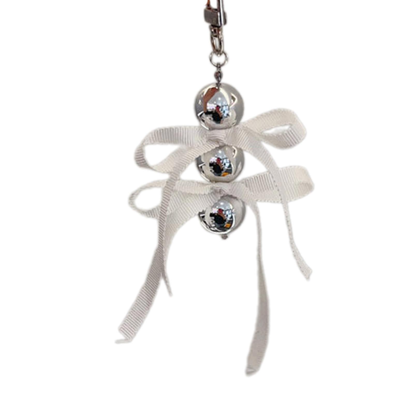 

Модный брелок-подвеска с ленточным бантом, милый брелок с серебристой бусиной, подвесные украшения, шарм для кошелька, сумки, рюкзака, телефона