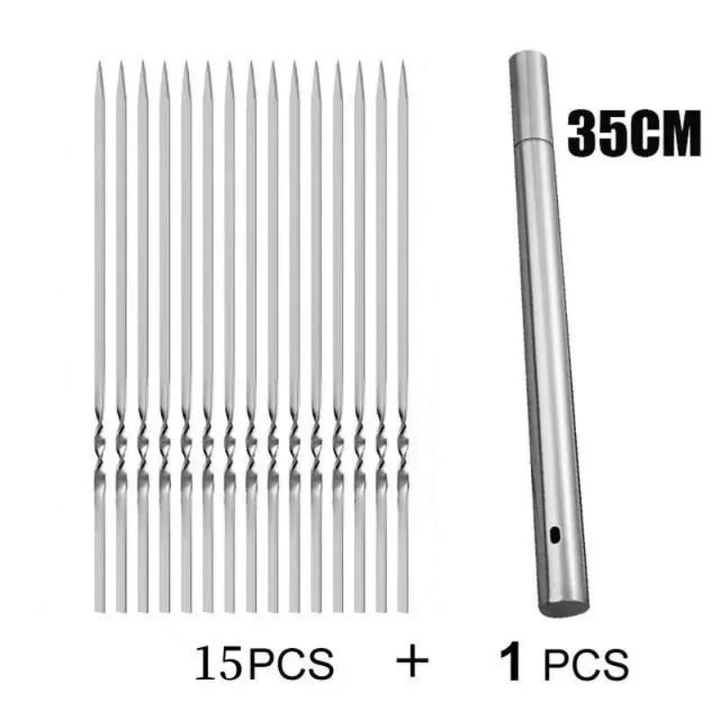 10-30pcs Stainless Steel BBQ Stick Barrel Set with BBQ Fork and Iron Stick Suitable for BBQ Kitchen Camping and Outdoor Picnic